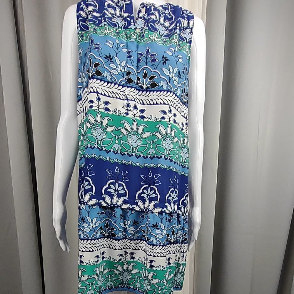 Loft White Purple Blue, Green Sleeveless Bohemian Floral Midi Dress Size MP - Picture 1 of 10